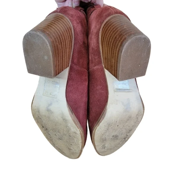 𝅺SOLE Society Suede Ankle Heeled Boot With Buckle Olive Red Size 9.5 - Picture 8 of 8